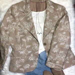 🌾 Gorgeous Embroidered Linen Taupe Jacket L/XL